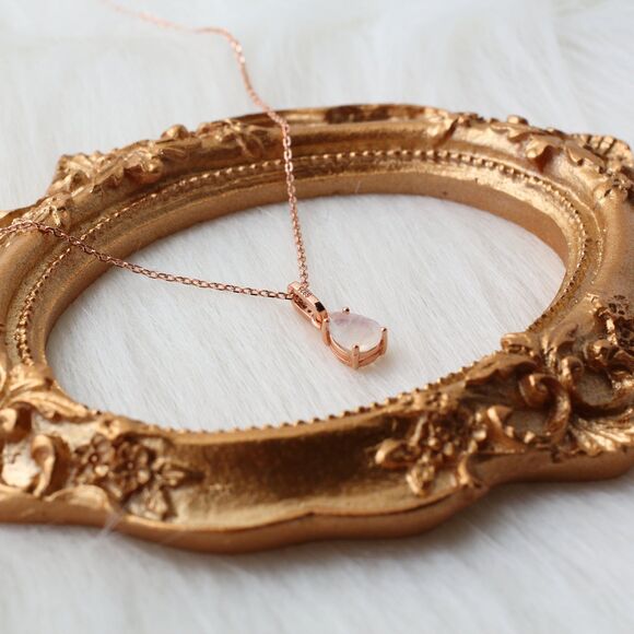 Moonstone Necklace, 925 Sterling Silver Teardrop Necklace, Rose Gold Moonstone - Picture 6 of 9